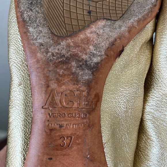 AGL Attilio Giusti Leombruni Monika Gold Metallic Snakeskin Ballet Loafer 37 - Picture 9 of 9